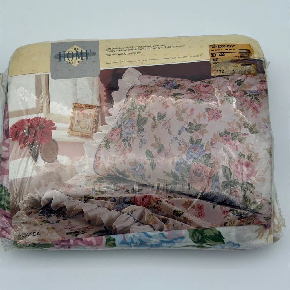 Vintage JCPenney The Home Collection Amanda Floral Twin Sheet Set Pink Rose NEW